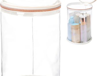 Clear Lotion Bag for Toiletry Sunscreen Cylinder Makeup Bag Heavy Duty Travel Organizer Pouch Waterproof Cosmetic Pouch with Handle Zipper Gift for Summer Beach Pool Airport Women(White)