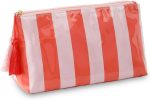Makeup Bags for Purse,Small Clear Coated Cosmetic Bags for Women Girls, Waterproof Travel Organizer Zipper Pouch Beach Vacation Essentials (Pink-Orange)