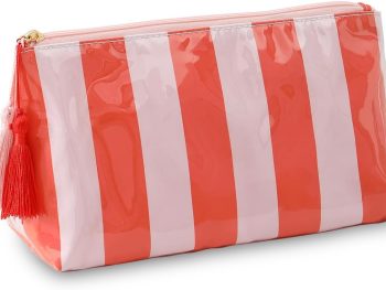 Makeup Bags for Purse,Small Clear Coated Cosmetic Bags for Women Girls, Waterproof Travel Organizer Zipper Pouch Beach Vacation Essentials (Pink-Orange)