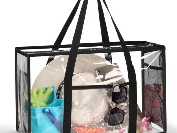 Clear Beach Tote Bag - Waterproof PVC Stadium Approved - Extra Large Transparent Bag for Pool, Concert