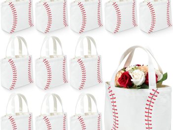 12 Pcs Baseball Bag Baseball Canvas Tote Bag Kids Tote Double Sided Beach Handbag with Handles for Sports Party Favor Travel Shopping Birthday Community Events