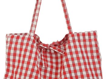 Gingham Tote Bag Canvas Cute Plaid Bow Tote Lightweight Shoulder Bag Gingham Large Capacity Beach Handbag