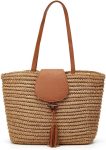 Summer Hand-woven Straw Shoulder Bags for Women Large Woven Beach Tote Purse Vacation Top Handle Handbags with Tassel