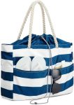 Canvas Beach Bag Waterproof Sandproof Large Beach Tote Bags for Women Pool Swim Travel Grocery
