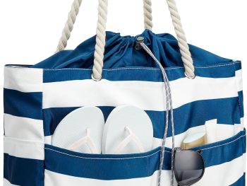 Canvas Beach Bag Waterproof Sandproof Large Beach Tote Bags for Women Pool Swim Travel Grocery