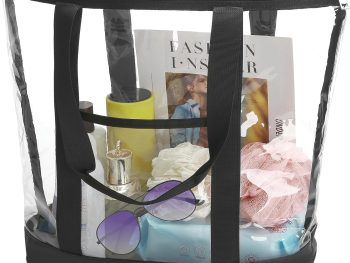 Extra Large Clear Cosmetic Toiletry Makeup Travel Bag, Waterproof Transparent Plastic PVC Tote Shoulder Bag with Handles (BLACK)