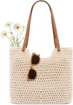 Crochet Beach Bag Purse, Boho Woven Tote with Leak-Proof Lining For Summer Vacation Travel Casual Shoulder Bag Soft