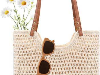 Crochet Beach Bag Purse, Boho Woven Tote with Leak-Proof Lining For Summer Vacation Travel Casual Shoulder Bag Soft