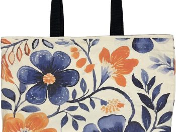 Large Tote Bag for Women, Floral Grocery Tote with Snap Thick Canvas Both Side Pattern, Gift Daily Use Shopping Travel Picnic