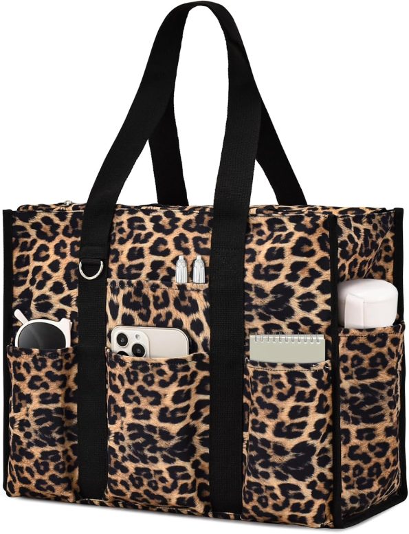Large Tote Bag for Women Waterproof with 12 Pockets Top Zipper Closure Utility Teacher Nurse Bags for Work School