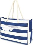 Beach Bags Waterproof Sandproof for Women, Large Canvas Pool Bag with Leakproof Wet Pocket & Zipper Cruise Essentials