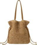 Beach Bag, Straw Beach Bags for Women, Floral Designed Beach Tote Lightweight Foldable Straw Bag