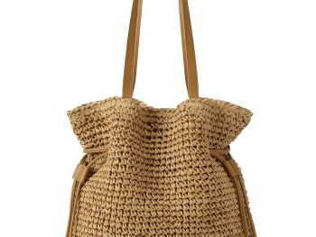 Beach Bag, Straw Beach Bags for Women, Floral Designed Beach Tote Lightweight Foldable Straw Bag