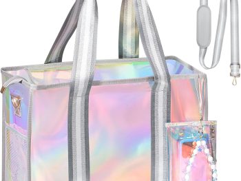 Beach Bag 26L Large Iridescent Waterproof Beach Tote Bag for Women with Zipper & Phone Pouch Sand/Tip-Proof Crossbody
