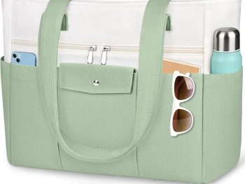 Beach Bags for Women Large Canvas Beach Tote with Zipper Wet Pocket, Waterproof Foldable Swim Pool Travel Tote Bags