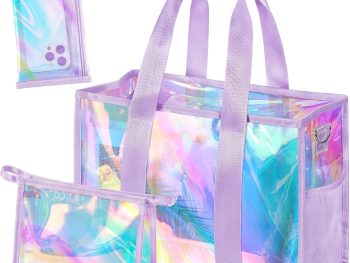 Iridescent Beach Tote Bag for Women - Waterproof Pool & Swim Bag with Detachable Makeup Case & Phone Pouch