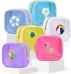 6 Pcs Clear Patch Makeup Bags Gifts for Women Small Beach Cosmetic Bags Chenille Nylon Flamingo Pineapple Palm Tree PVC Toiletry Zipper Makeup Pouch Waterproof for Women Travel Accessory