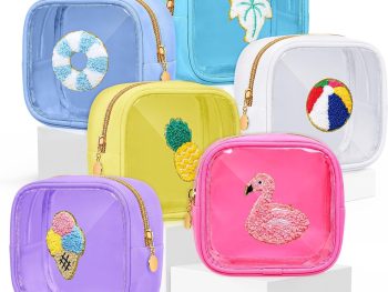 6 Pcs Clear Patch Makeup Bags Gifts for Women Small Beach Cosmetic Bags Chenille Nylon Flamingo Pineapple Palm Tree PVC Toiletry Zipper Makeup Pouch Waterproof for Women Travel Accessory