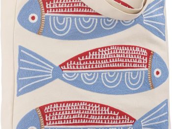 Ocean-Themed Embroidery Tote Bag for Women Summer Canvas Beach Bag Reusable Bag for Shopping Grocery Book