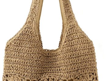 Beach Bag, Straw Beach Bags for Women, Floral Designed Beach Tote Lightweight Foldable Straw Bag