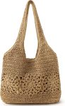 Beach Bag, Straw Beach Bags for Women, Floral Designed Beach Tote Lightweight Foldable Straw Bag