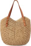 Beach Bags for Women - Straw Bag with Zipper, Soft Woven beach bag, Casual Straw Shoulder Bag for Daily Use