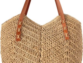 Beach Bags for Women - Straw Bag with Zipper, Soft Woven beach bag, Casual Straw Shoulder Bag for Daily Use